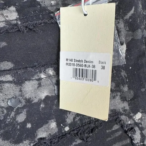 NWT MNML Men's 38x33 Slim Black Distressed Painted Stretch Zip Ankle Denim Jeans - Picture 3 of 11